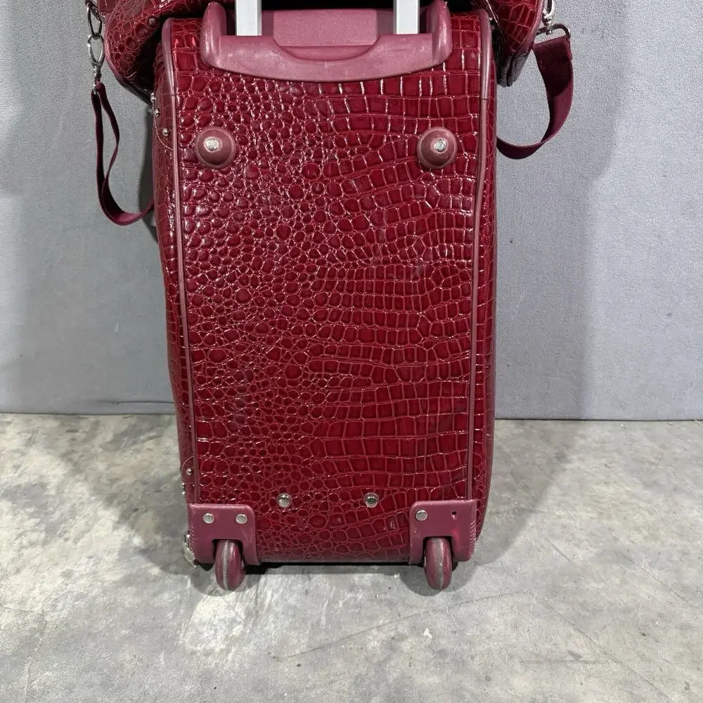 Kathy Van Zeeland Red Croco PVC 2 Piece Luggage Carry On Suitcase & Duffel Bag